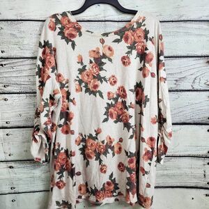 Como Blu 2X Plus White Floral Blouse